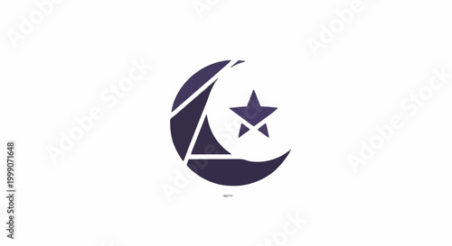 Abstract celestial emblem featuring a stylized crescent moon and elegant star, rendered in a modern minimalistic graphic design, perfect for sophisticated branding and cosmic-themed projects