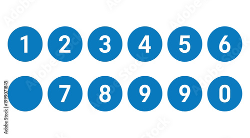Set of round blue buttons with numbers from zero to nine