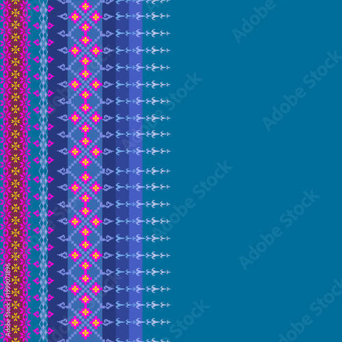 Foto Blue pixel art ethnic pattern with traditional Thai textile ornaments, vibrant g