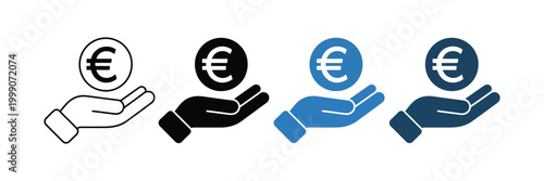 Finance Icon with Hand Holding Euro Coin, Vector Illustration for Investment, Money Exchange, Banking Services, and Financial Technology Design
