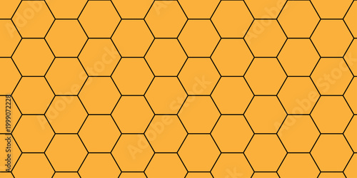 Seamless geometric pattern with yellow and orange hexagonal honeycomb cells in a vector illustration for sweet nature-inspired wallpaper and tile design