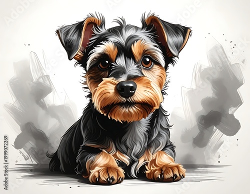 Cute Yorkie Dog Portrait Illustration.