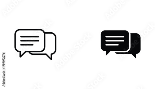 Speech bubble chat icon set in outline and solid vector styles for messaging apps and customer support communication interfaces