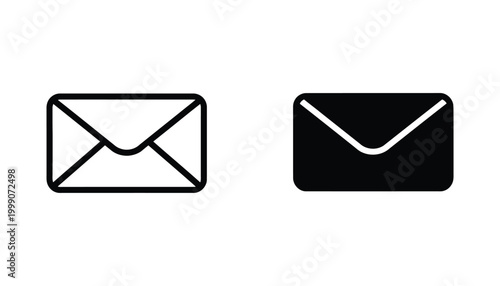 Classic envelope icon showing closed mail format in both outline and solid black design style for communication and web interface graphics