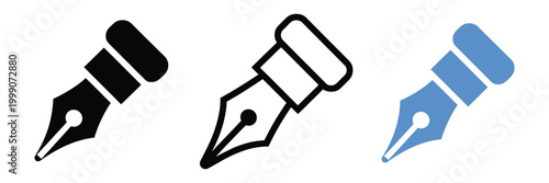 Fountain Pen Nib Icons in Black Line Art and Blue Style