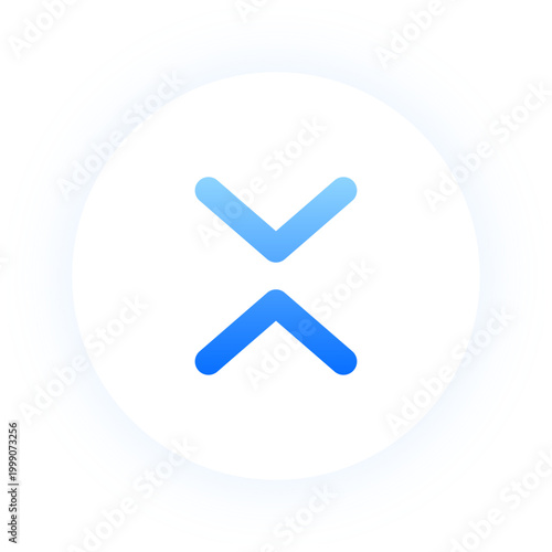 Neon blue chevron collapse icon for vertical menu and interface control