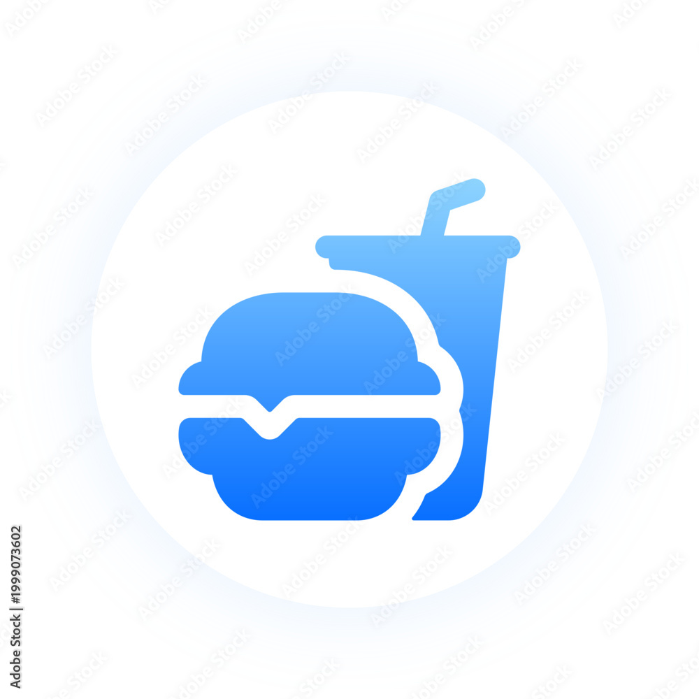 Obraz premium Creative blue fast food icon with burger and drink for restaurant menus