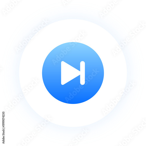 Circular blue skip forward button with neon glow for mobile music apps