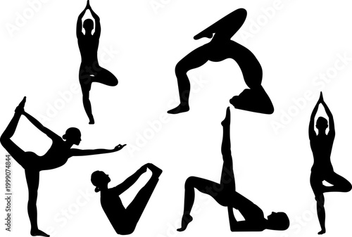 Set of gymnastics, women doing gymnastics, silhouette, vector