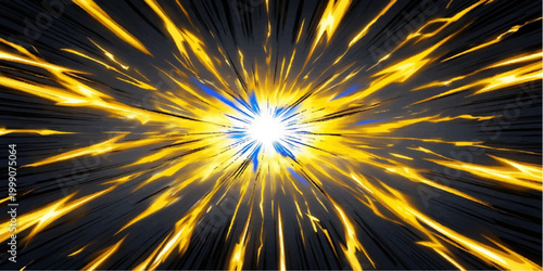 A bright explosion of fire and light bursts with orange energy against a black space background in this fractal art design illustration