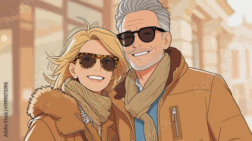 Stylish senior couple posing for outdoor portrait