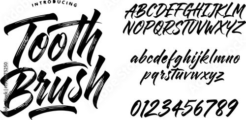 Introducing Tooth Brush font display showcasing alphabet and numbers