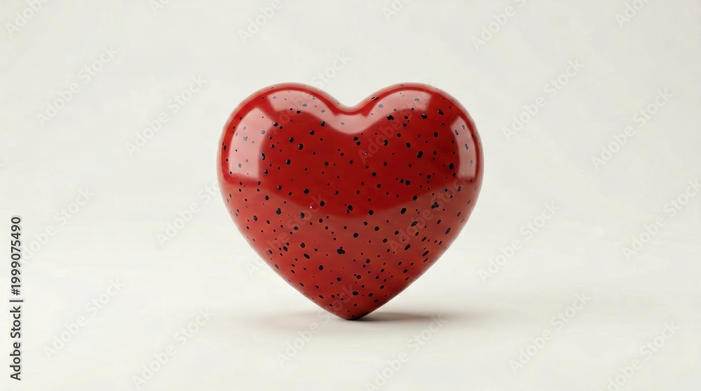 Fototapeta premium Red Speckled Ceramic Heart on White Background