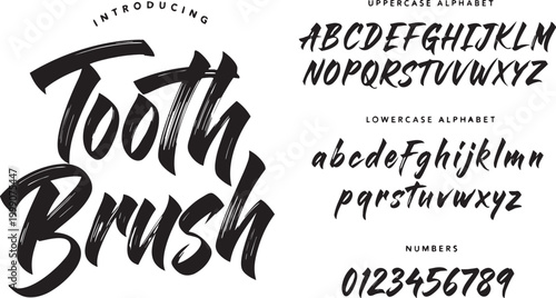 Introducing Tooth Brush font display showcasing alphabet and numbers