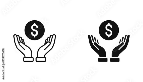 Hands holding dollar sign icon representing financial support charity or banking services design