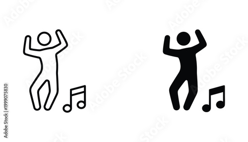 Dancing person icon with music notes in outline and solid vector style for entertainment apps