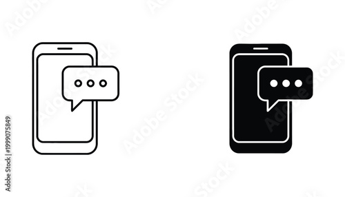 Mobile smartphone device with speech bubble notification for instant messaging and communication technology vector icon set