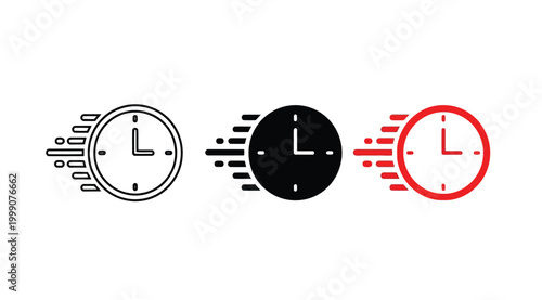 Fast time clock icon set, speed motion effect, deadline concept