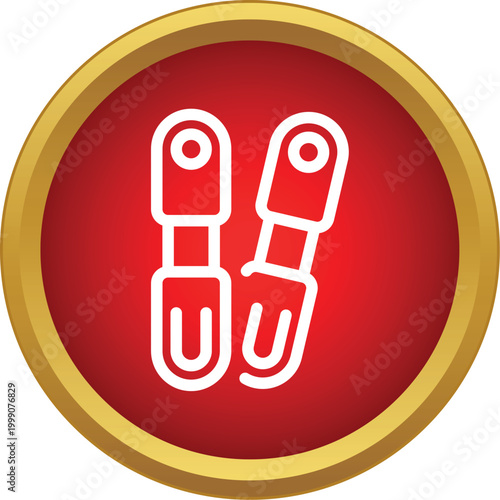 Automotive shock absorbers icon showing mechanical dampening parts in a red button