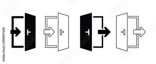 Login and Exit Icons, Solid Fill and Outline Vector Set for Professional UI Design, Digital Interfaces, and User Experience Graphics