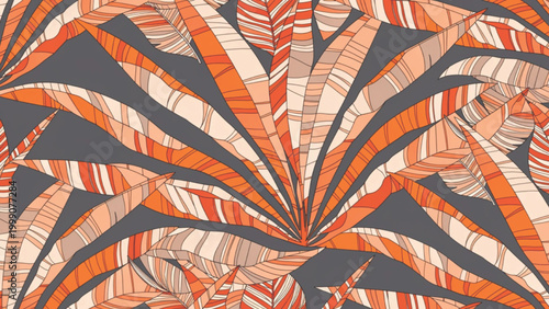Seamless tropical palm leaves pattern, overlapping palm fronds background 
