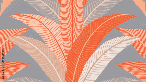 Seamless tropical palm leaves pattern, overlapping palm fronds background 
