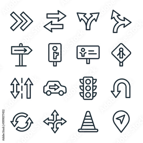 Black and white traffic direction signs.