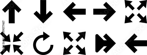 Set of Black Arrow Icons: Directional Symbols for Navigation and Design.