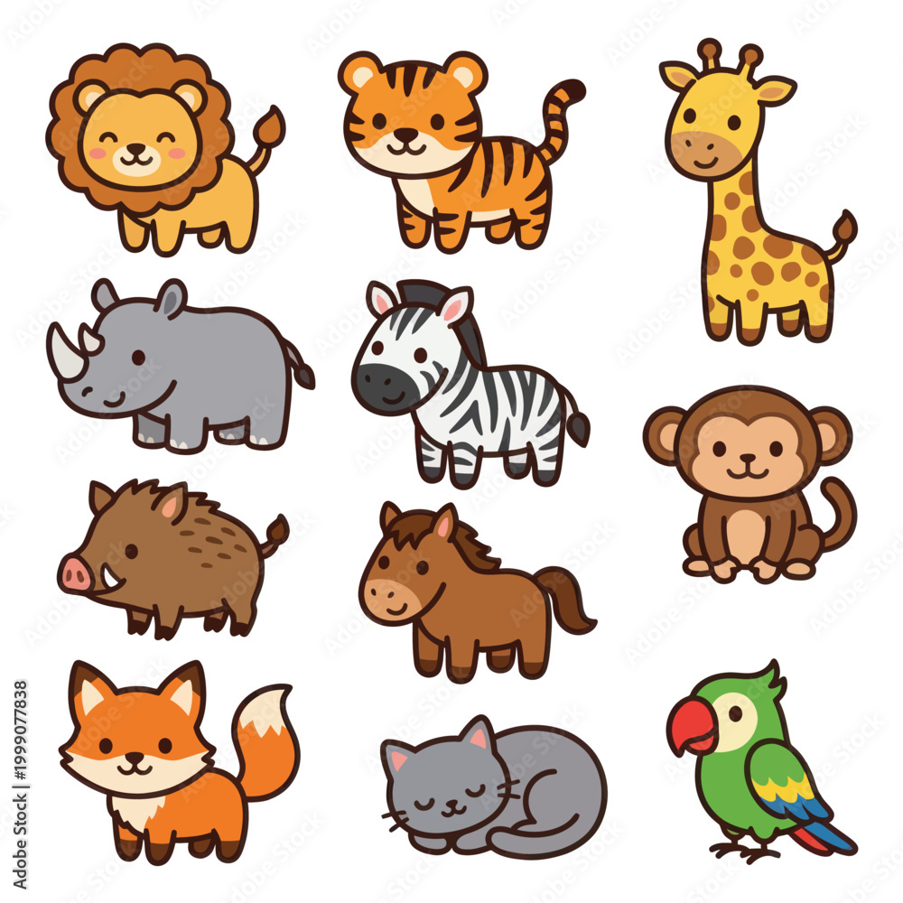 Fototapeta premium Cartoon animals in a group.