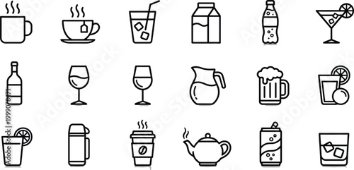 Drinks beverage outline icon vector set