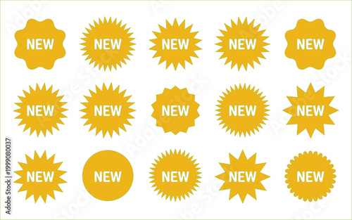 New arrival tag icon set, red new sale label, price sticker vector icons, modern promotional badge collection for shopping, discount banners, product highlights, e-commerce, and retail marketing desig