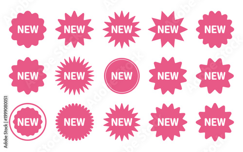 New arrival tag icon set, red new sale label, price sticker vector icons, modern promotional badge collection for shopping, discount banners, product highlights, e-commerce, and retail marketing desig
