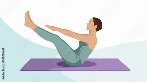 Woman doing yoga boat pose on mat