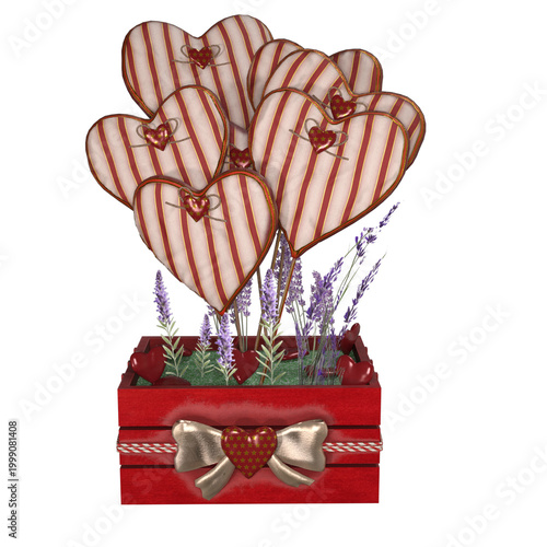 Valentine s Day gift box with heart balloons and flowers