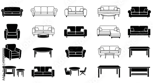 Collection of Sofa and Chair Silhouettes for Furniture Design.