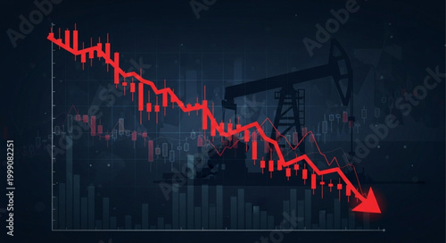 Oil price crash with stock market graph falling down.