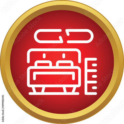 Hotel room icon depicting broken link or unavailable status with red background