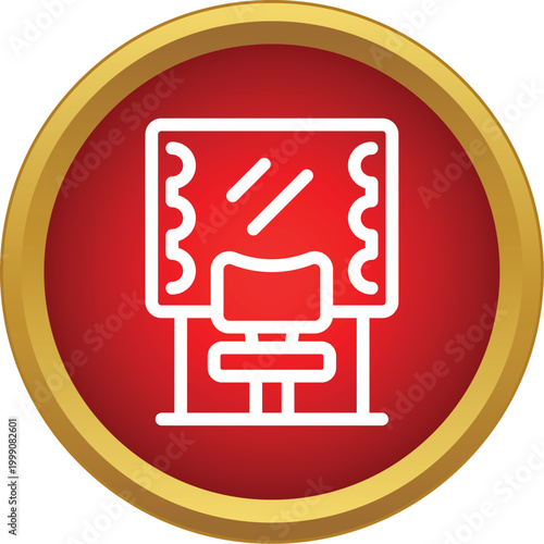 Dressing table with mirror and chair in a red circle icon