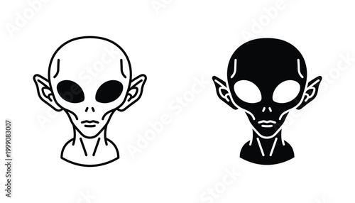 Alien head icon with large eyes and distinct ears in a clean minimalist vector style for science fiction and extraterrestrial concept art