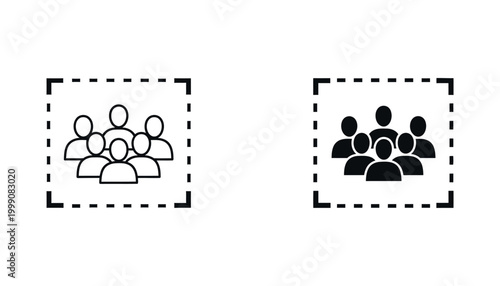 Group of people icon inside a dotted selection box representing team selection or human resources management in a professional vector graphic