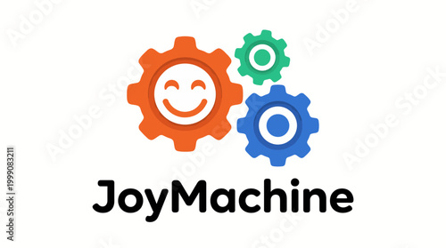A fun and colorful logo featuring smiling gears, representing joy and creativity, perfect for businesses in the entertainment or children's industries.