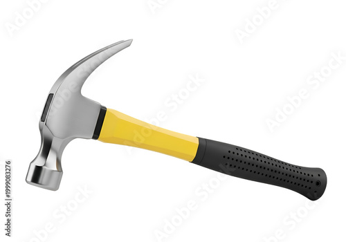 Shiny Claw Hammer with Ergonomic Yellow Handle on white background , Isolated on Transparent Background, PNG, Generative AI 