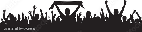 Crowd of people silhouette cheering group with scarf football fans celebration