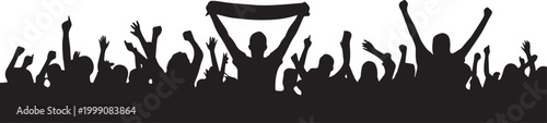 Crowd of people silhouette cheering group with scarf football fans celebration