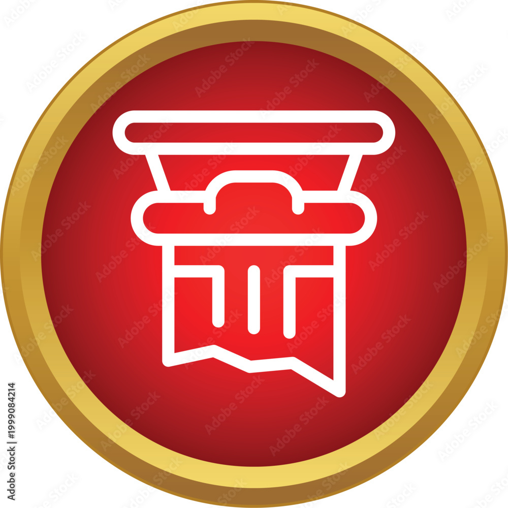 Fototapeta premium White line icon of a broken architectural column in a red circle with a golden border