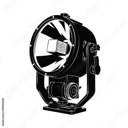 Searchlight beacon silhouette bundle of professional lighting equipment.
