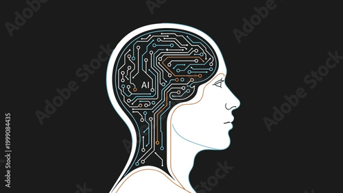 Conceptual illustration of artificial intelligence integrated into the human mind, showcasing the future of advanced computing and intelligent systems