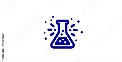 Laboratory flask icon outline style. chemistry, experiment, science lab, research process, liquid solution, medical innovation, chemical reaction, glass container, bubbles