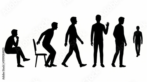 Human Story Sequence Silhouette Set Narrative Motion Vector Illustration Bundle