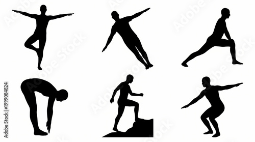 Balance and Weight Shift Human Silhouette Set Dynamic Stability Vector Illustration Bundle